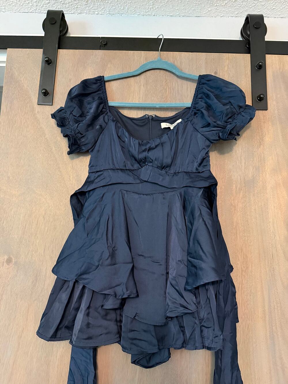 Francesca's Navy Blue Satin Ruffle Romper Size Small NWT